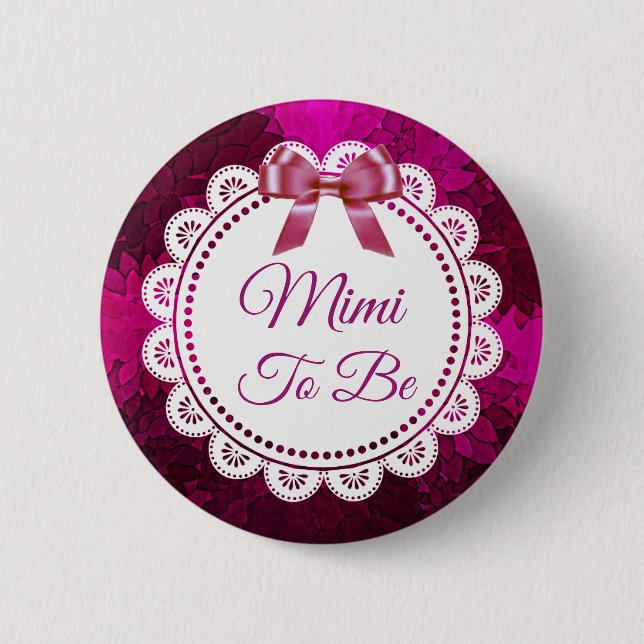 Mimi to be Magenta Bow Baby Shower button (Front)