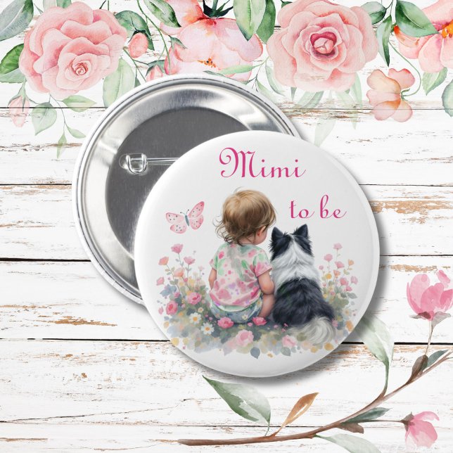 Mimi to be | Pink Baby and Puppy Baby Shower Button (Creator Uploaded)
