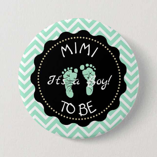 Mimi to be Sage Green Chevron Baby Shower button (Front)