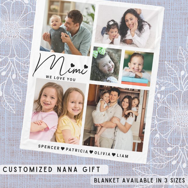 Mimi We Love You Grandkids Names Photo  Collage Fleece Blanket (Mimi We Love You Grandkids Names Photo Collage Fleece Blanket)