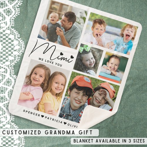 Mimi We Love You Grandkids Names Photo  Collage Sherpa Blanket