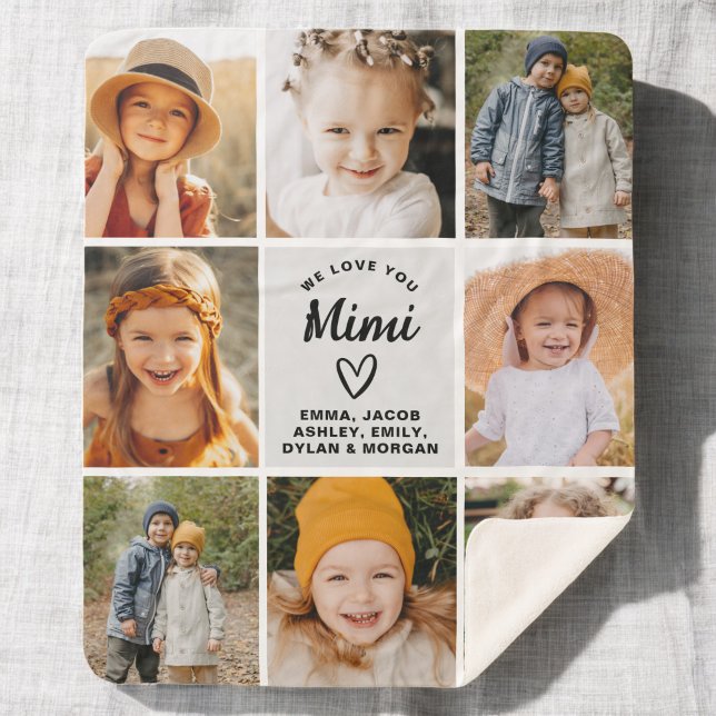 Mimi We Love you Hearts Modern Photo Collage Sherpa Blanket (Creator Uploaded)