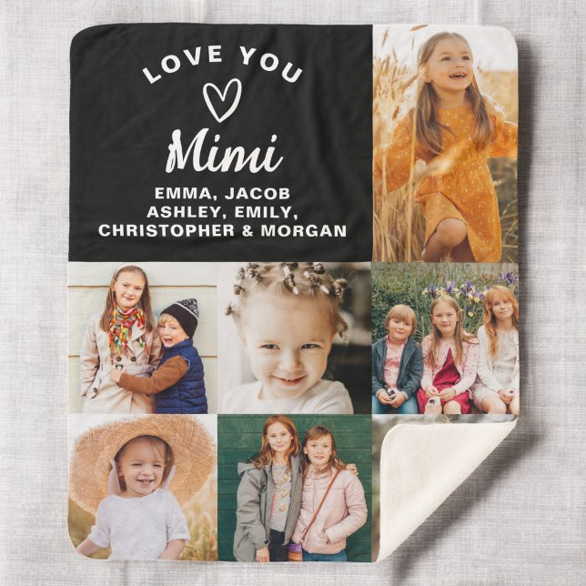Mimi We Love you Hearts Modern Photo Collage Sherpa Blanket (Creator Uploaded)