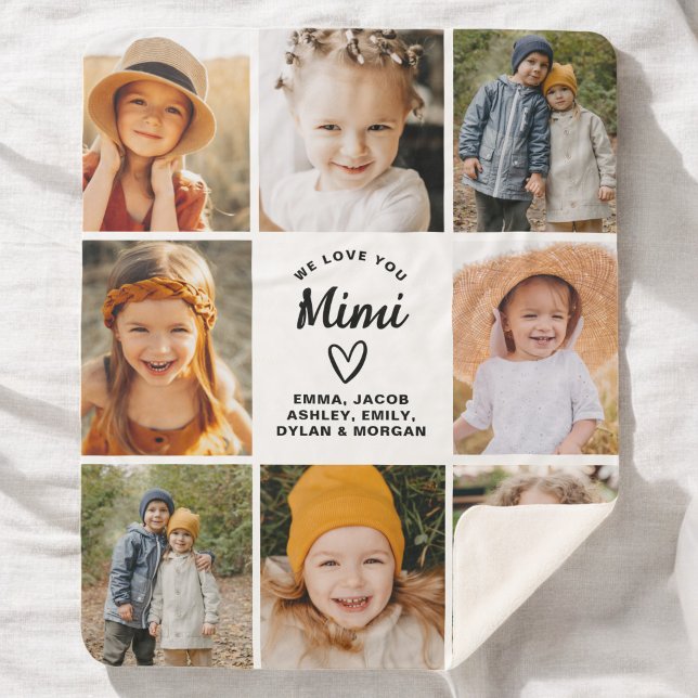 MiMi We Love you Hearts Modern Photo Collage Sherpa Blanket (Creator Uploaded)