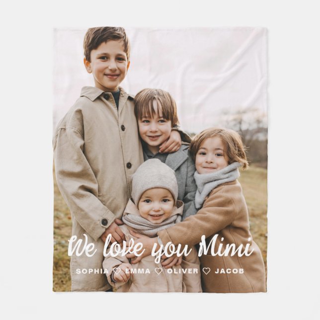 Mimi We Love you Hearts Modern Single Photo Fleece Blanket (Front)