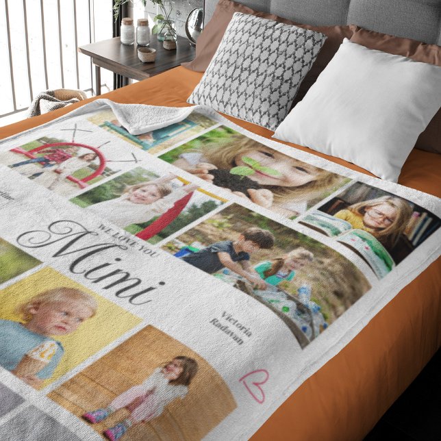 Mimi We Love You Personalized Hearts Fleece Blanket (Personalized Mimi large fleece blanket )