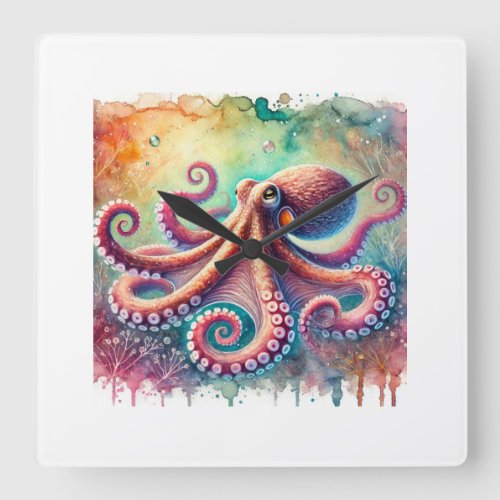 Mimic Octopus 070724AREF114 _ Watercolor Square Wall Clock