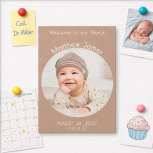 Mimimal Taupe Photo Magnet Birth Announcement