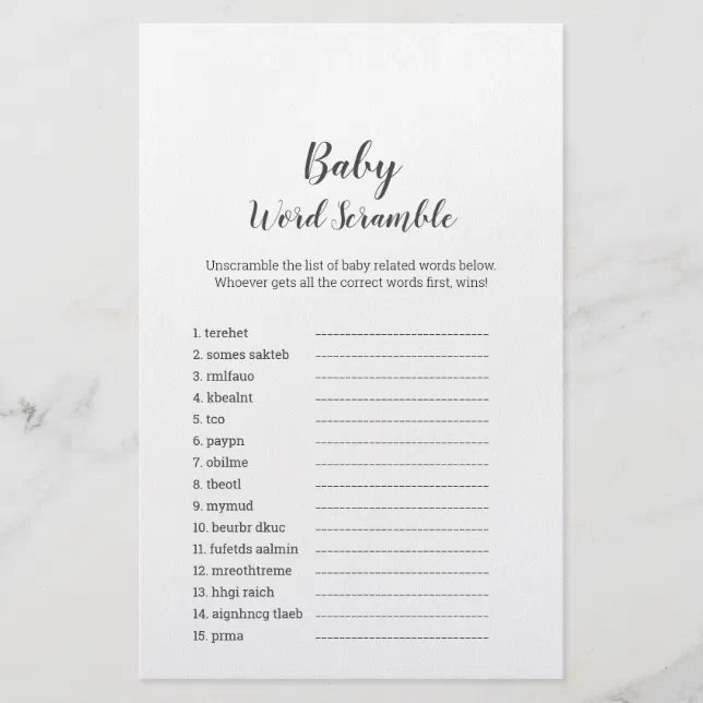 Mimimalist Baby Shower UK Baby Word Scramble Flyer Zazzle