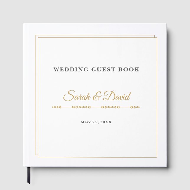 Mimimalist Double Gold Border Wedding Guest Book (Front)