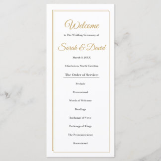 Mimimalist Gold Border Wedding Program