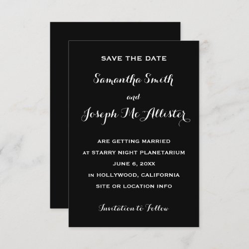Miminal Black Save the Date Invitation