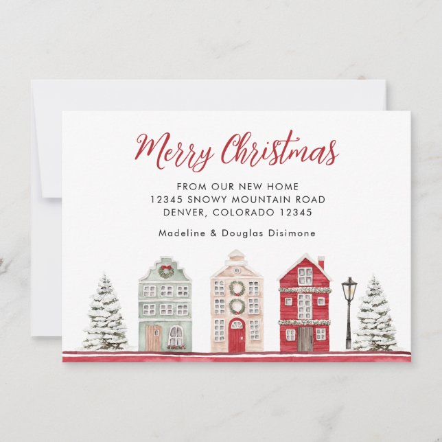 Miminalist Merry Christmas From Our New Home Red Announcement (Front)