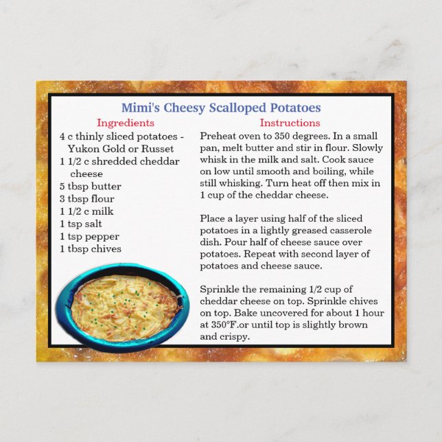 Mimi's Scalloped Potatoes Recipe Card Personalized (Front)