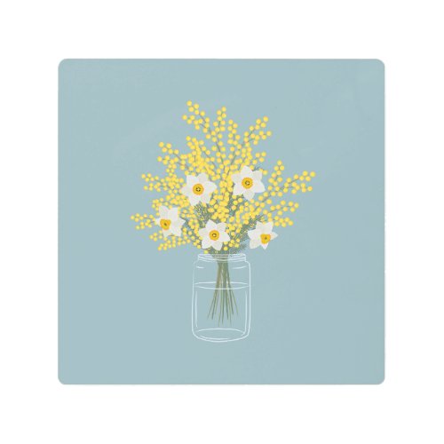 Mimosa and daffodils metal print