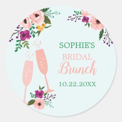 Mimosa and Flowers Brunch and Bubbly Bridal Shower Classic Round Sticker