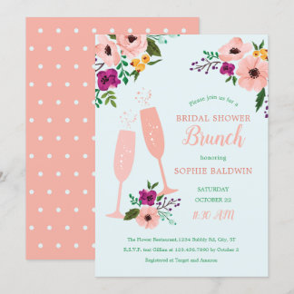 Mimosa and Flowers Brunch and Bubbly Bridal Shower Invitation