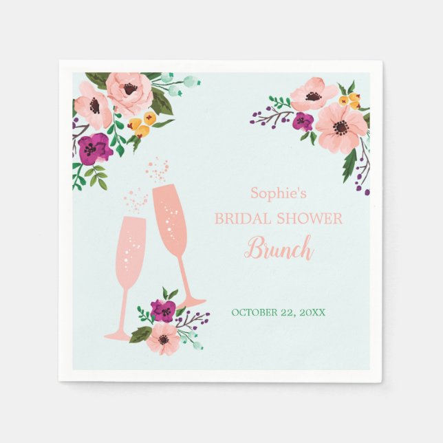 Mimosa and Flowers Brunch and Bubbly Bridal Shower Napkins (Front)