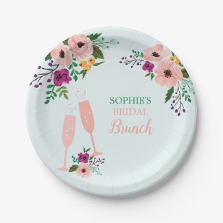 Mimosa and Flowers Brunch and Bubbly Bridal Shower Paper Plate