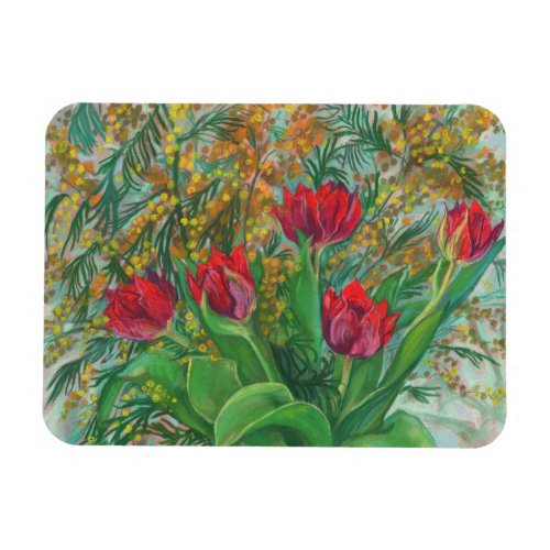 Mimosa and Tulips Spring Flowers Floral Painting Magnet