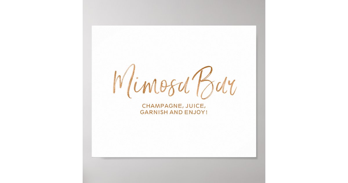 Mimosa Bar 8x10 Stylish Rose Gold Wedding Sign | Zazzle