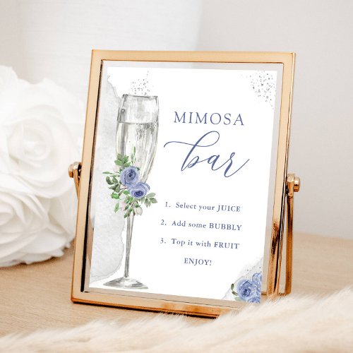 Mimosa Bar Blue Silver Flowers  Glass Shower Poster