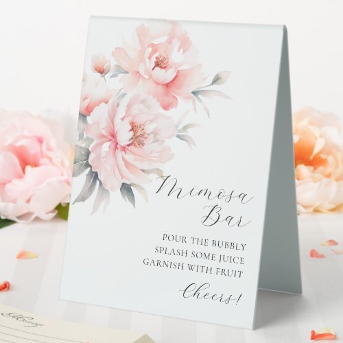 MIMOSA BAR Blush Pink Peonies Floral Bridal Shower Table Tent Sign