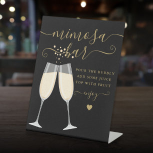 Mimosa Bar Bridal Shower Wedding Black And Gold Pedestal Sign