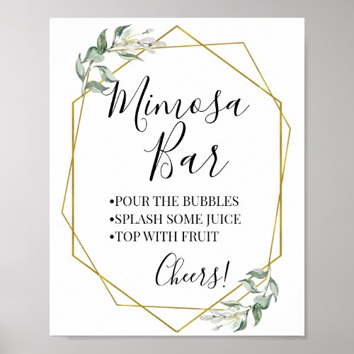 Mimosa bar bridal wedding shower greenery gold poster