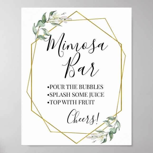 Mimosa bar bridal wedding shower greenery gold poster (Front)