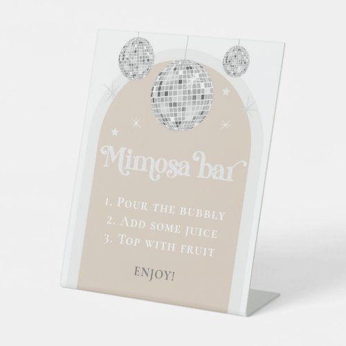Mimosa Bar Bubbly Disco Ball Bridal Shower Pedestal Sign