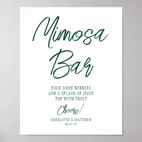 Mimosa Bar Cheers Modern Emerald Green Script Poster