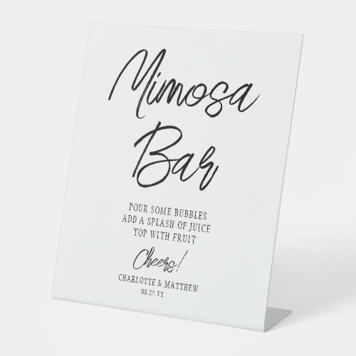 Mimosa Bar Cheers Modern Handwritten Black Script Pedestal Sign