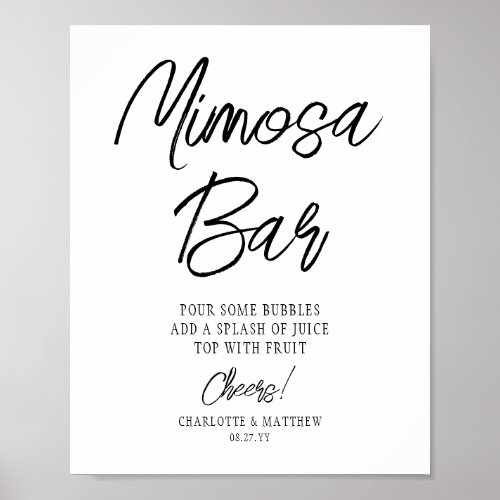 Mimosa Bar Cheers Modern Handwritten Black Script Poster