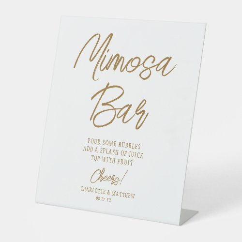 Mimosa Bar Cheers Modern Handwritten Gold Script Pedestal Sign