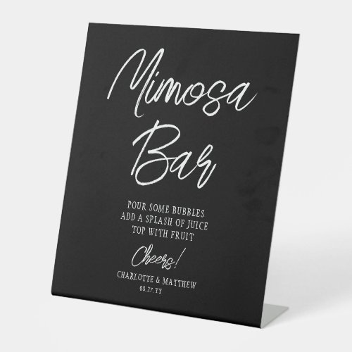 Mimosa Bar Cheers Modern Handwritten Script Black Pedestal Sign