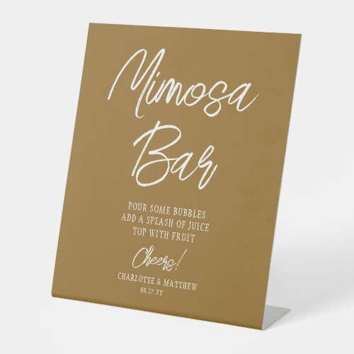 Mimosa Bar Cheers Modern Handwritten Script Gold Pedestal Sign