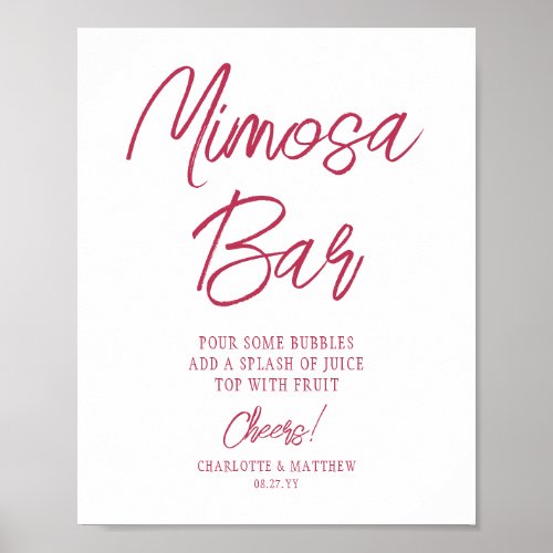 Mimosa Bar Cheers Modern Handwritten Viva Magenta Poster