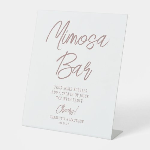 Mimosa Bar Cheers Modern Rose Gold Script Pedestal Sign