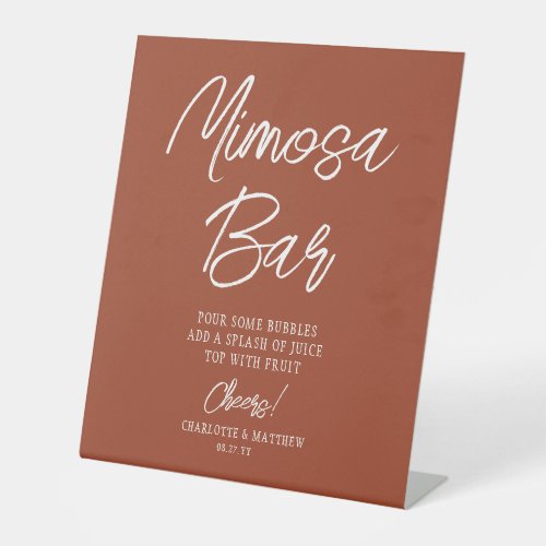 Mimosa Bar Cheers Modern Script Copper Pedestal Sign