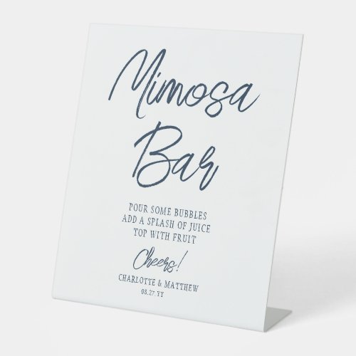 Mimosa Bar Cheers Modern Script Navy Blue Pedestal Sign