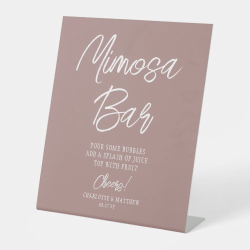 Mimosa Bar Cheers Modern Script Rose Gold Pedestal Sign