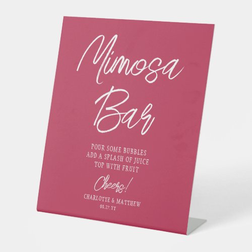 Mimosa Bar Cheers Modern Script Viva Magenta Pedestal Sign