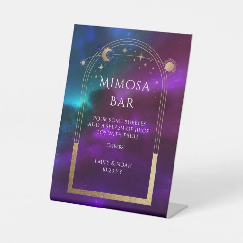 Mimosa Bar Cosmic Purple Sun Moon Stars Pedestal Sign