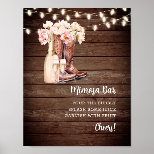 MIMOSA BAR Cowgirl Boots Champagne Bridal Shower Poster