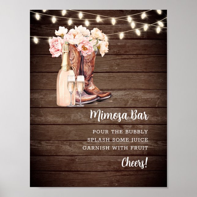 MIMOSA BAR Cowgirl Boots Champagne Bridal Shower Poster (Front)
