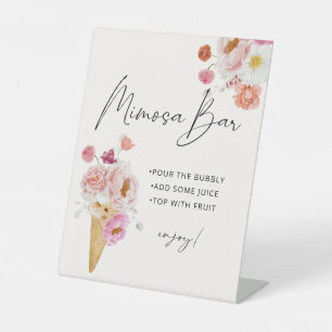 Mimosa Bar Floral Ice Cream Pedestal Sign