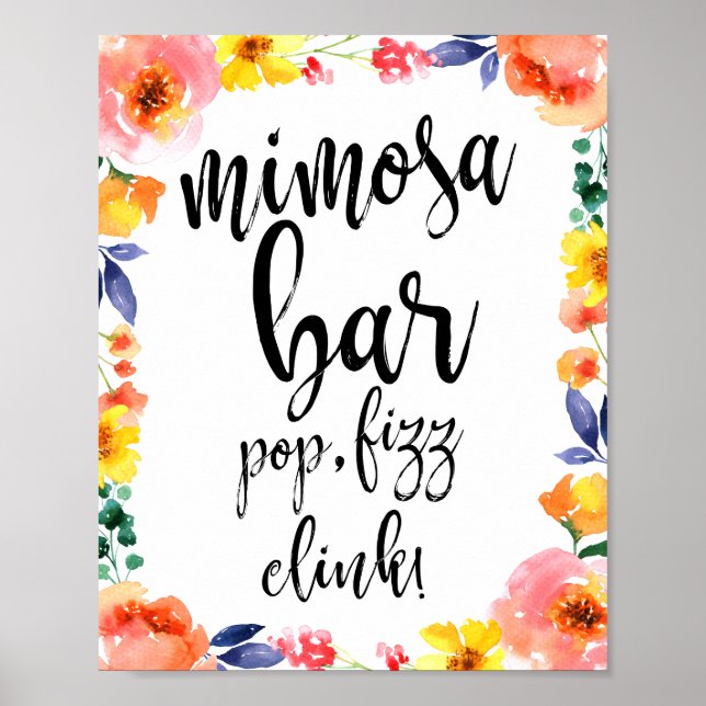 Mimosa Bar Floral Watercolor 8x10 Wedding Sign (Front)