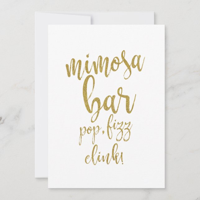Mimosa Bar Gold Glitter Affordable Wedding Sign Invitation (Front)