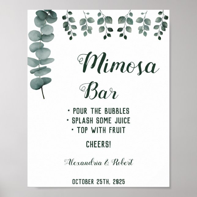 Mimosa Bar Greenery Eucalyptus Wedding Sign (Front)